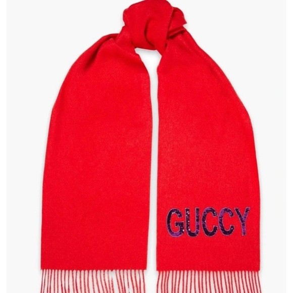 Gucci Cranberry Red Purple Embellishment Sequin Scarf NWT - Picture 1 of 12